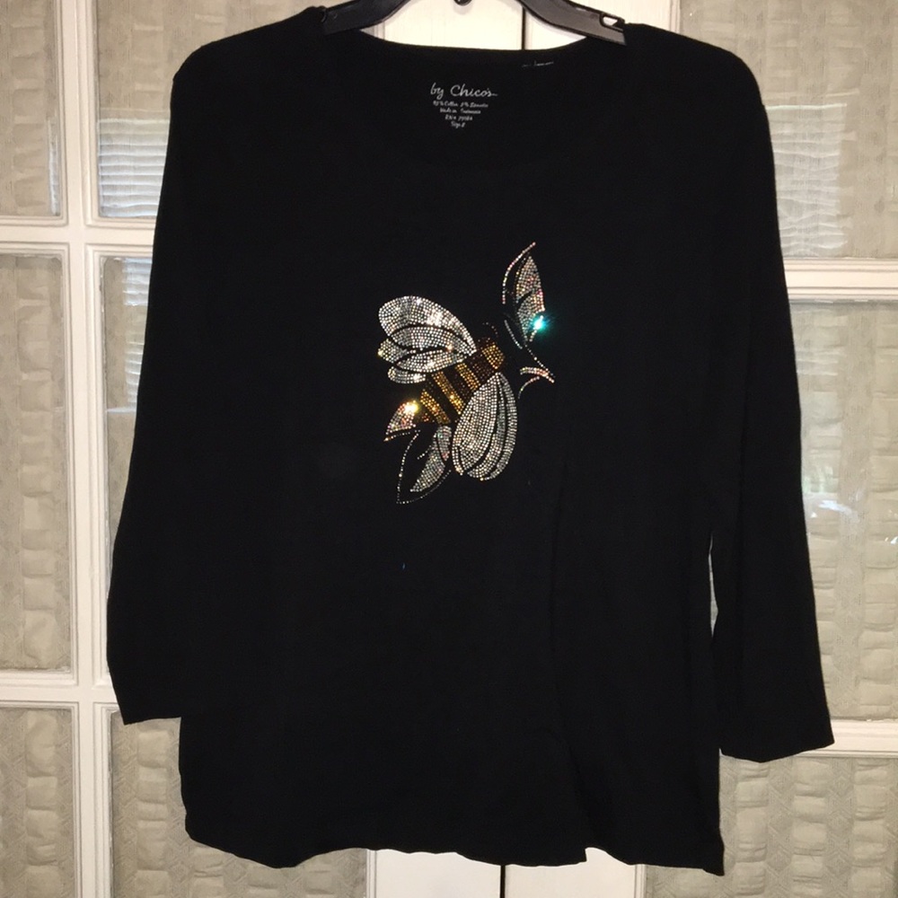Chico’s size 2 (medium) bumblebee embellished top
